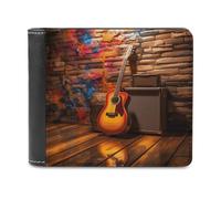 VstaDank Mens Abstract Guitar Wallets Novelty PU Leather Wallet Extra Capacity Bifold Wallet with Multiple Card Slots