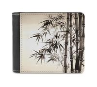 VstaDank Mens Bamboo Tree Image Chinese Calligraphy Wallets Novelty PU Leather Wallet Extra Capacity Bifold Wallet with Multiple Card Slots
