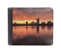 VstaDank Mens Boston Charles River City Skyline Sunset Wallets Novelty PU Leather Wallet Extra Capacity Bifold Wallet with Multiple Card Slots