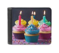 VstaDank Mens Colorful Happy Birthday Cupcakes Wallets Novelty PU Leather Wallet Extra Capacity Bifold Wallet with Multiple Card Slots