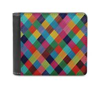 VstaDank Mens Colorful Plaid Wallets Novelty PU Leather Wallet Extra Capacity Bifold Wallet with Multiple Card Slots