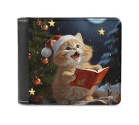 VstaDank Mens Cute Cat Sing Christmas Carols Wallets Novelty PU Leather Wallet Extra Capacity Bifold Wallet with Multiple Card Slots