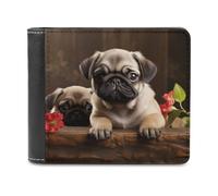 VstaDank Mens Puppys Pug Wallets Novelty PU Leather Wallet Extra Capacity Bifold Wallet with Multiple Card Slots