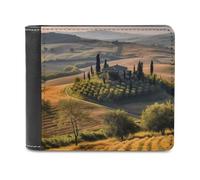 VstaDank Mens Tuscany Landscape Tree Scenery Farm Wallets Novelty PU Leather Wallet Extra Capacity Bifold Wallet with Multiple Card Slots