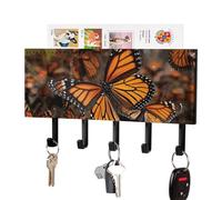 VstaDank Monarch Butterflies Key Holder for Wall Decorative Mail Organizer Exquisite Coat Rack PU Wall Mount Adhesive Keys Rack with Tray&5 Key Hook for Door Hallway Entryway Decor