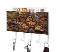 VstaDank Monarch Butterflies Key Holder for Wall Key Holder Wall Mount Adhesive with Mail Organizer Tray Adhesive Metal Key Rack with 5 Hooks Hanger PU Leather Key Hanger for Entryway