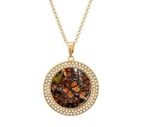 VstaDank Monarch Butterflies Necklaces Personalized Photo Round Pendant Necklace Elegant Diamond Necklaces Alloy Coin Pendant Fashion Jewelry Pendant Dainty Necklaces for Women, One Size, Metal, No