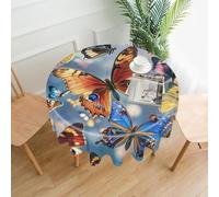 VstaDank Monarch Butterflies Tablecloth Easy to Clean Polyester Round Table Cover Washable Round Table Cloth Wrinkle-Free Circle Decoration Tablecloth for Kitchen Dining Room 60"