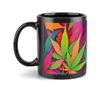 VstaDank MultiColor Leaf Weed Art Mug for Men Women 12 Oz Classic Ceramic Coffee Cup Personalized Black Mugs Large Tea Cup with Handle Novelty Cute Travel Mug Gifts for Office Home Decor