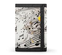 VstaDank Music Notes Print Wallet for Men Extra Capacity Trifold Wallet Front Pocket Wallets with Magic Sticker Zipper Coin Pocket