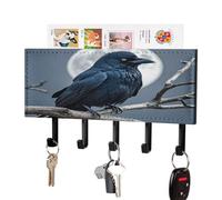 VstaDank Night Crow Key Holder Wall Mount PU Key Rack Decorative Key and Mail Holder Wall Key Organizer with 5 Key Hooks Key Hanger for Entryway Kitchen Living Room Office Doorway Decor Black