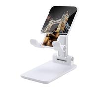 VstaDank Night London Tower Bridge Cell Phone Stand for Desk Adjustable Foldable Phone Holder for 4-13 Inch Smartphones and Tablets,Travel Office Desk Accessories,White-Style