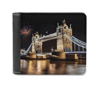 VstaDank Night London Tower Bridge Leather Wallet Slim Bifold Wallet Front Pocket Wallets Billfold Coin Purse Credit Card Holder
