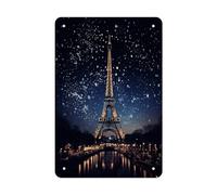 VstaDank Night Paris Eiffel Tower Metal Tin Signs Personalized Wall Art Prints Decoration Art Poster Funny Vintage Tin Sign Iron Sheet Painting Metal Signboard Decor Painting for Wall Decor