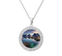 VstaDank Norway Islands Necklaces Personalized Photo Round Pendant Necklace Elegant Diamond Necklaces Alloy Coin Pendant Fashion Jewelry Pendant Dainty Necklaces for Women, One Size, Metal, No