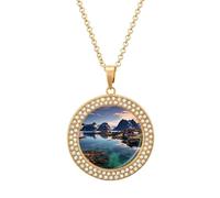 VstaDank Norway Islands Necklaces Personalized Photo Round Pendant Necklace Elegant Diamond Necklaces Alloy Coin Pendant Fashion Jewelry Pendant Dainty Necklaces for Women, One Size, Metal, No