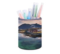 VstaDank Norway Islands Pen Holder Leather Pencil Cup Round Pencil Holder for Desk Organizer Personalized Pen Cup Fashion Pen Organizer Makeup Brush Holders for Office Home&Gift