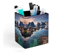 VstaDank Norway Islands Pen Holder Square Pencil Holder Leather Pencil Cup Pen Organizer Makeup Brush Holders Pen Cups Desktop Stationery Organizer for Home Office Desk Organizers