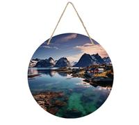 VstaDank Norway Islands Wall Art Decor with Ropes Wooden Hanging Sign Hanging Wall Decor Artwork Round Wood Painting Modern Wall Prints Decor Picture for Office Bar Home Decors
