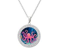 VstaDank Octopus on The Seabed Necklaces for Women Exquisite Round Pendant Necklace Multicolored Diamond Studded Necklace Non-Tarnish Coin Pendant Fashion Jewelry Necklaces Gifts