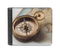 VstaDank Old Compass Wallet Mens Bifold Wallet with Multiple Card Slots PU Leather Slim Billfold Minimalist Wallets