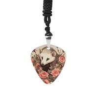 VstaDank Opossum And Roses Guitar Pick Necklace Guitar Pick Holder Hip Hop Punk Music Necklace Guitar Pendant Stainless Steel R&B Music Jewelry for Women Men Music Lovers