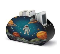 VstaDank Outer Space Rocket Astronaut Remote Control Holder with 5 Compartments Pu Leather TV Remote Caddy Storage Box Desktop Organizer Store Controller DVD Brush Pens Glasses&Office Supplies