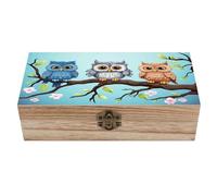VstaDank Owls on A Branch Wooden Box Sturdy Vintage Storage Box with Hinged Lid Exquisite Wood Keepsake Boxes Large Jewelry Case Cute Trinket Holder Unique Gift for Men & Women