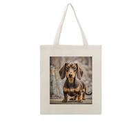 VstaDank Pad Dachshund Canvas Tote Bag with Handles Extremely Sturdy Reusable Shopping Bag Lightweight Foldable Cotton Cloth Grocery Bags Magic Aesthetic Tote Bag for Women Travel