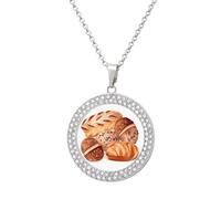 VstaDank Painted Bread Necklaces Personalized Photo Round Pendant Necklace Elegant Diamond Necklaces Alloy Coin Pendant Fashion Jewelry Pendant Dainty Necklaces for Women, One Size, Metal, No Gemstone