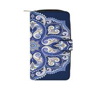VstaDank Paisley Blues Wallet for Women Leather Travel Long Purse Zipper Coin Pocket Around Clutch Large Capacity Credit Card Holder