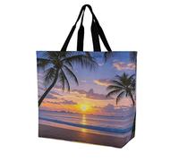 VstaDank Palm Tree Sunset Grocery Bag Reusable Shopping Bag Washable Collapsible Tote Large Capacity Shopping Tote Fashion Market Shopper Bags for Supermarket Camping Traveling