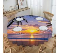 VstaDank Palm Tree Sunset Round Tablecloth Wipeable Round Polyester Tablecloth Waterproof Wrinkle Free Indoor and Outdoor Table Cover 60 Inch Decorative Farmhouse Table Cloth for Dining