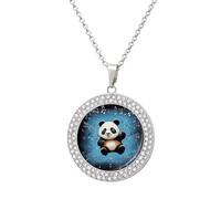 VstaDank Panda Dancing on Musical Notes Pendant Necklace Cute Delicate Disc Necklcace Alloy Choker Pendant Gifts for Women Fashion Crystal Diamond Jewelry for Party Date Christmas Anniversary, One