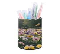 VstaDank Pansy Perfection Pen Holder Round Pencil Holder Cup Pen Container PU Leather Desk Organizer Stand Decorative Brush Scissor Holder Decoration Office Desk Home (3.1 x 3.9 inch)