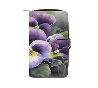 VstaDank Pansy Perfection Wallet for Women Leather Travel Long Purse Zipper Coin Pocket Around Clutch Large Capacity Credit Card Holder