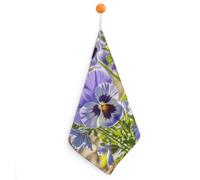 VstaDank Pansy Perfection Washcloth with Hanging Loop Quick Dry Microfiber Hand Towel Highly Absorbent Wash Cloth Reusable Makeup Remover Cloth Soft Feel Fingertip Towel for Bathroom