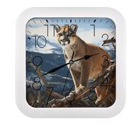 VstaDank Panther Mountain Lion Wall Clock Silent Non-Ticking Clocks Modern Frame Square Wall Clocks Battery Operated Analog Clock Home Decor for Living Room Bathroom Kitchen Office 10 in