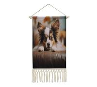 VstaDank Papillon Lying on Tummy Wall Art Decor with Tassels 20"x10" Cotton Linen Hanging Tapestry Decor Wall Art Prints Wood Frame Boho Wall Art Poster for Bedroom Living Room Office
