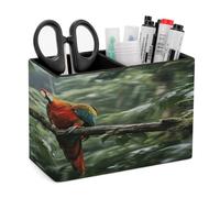 VstaDank Parrot_rainforest Pencil Holder for Desk Organizer 2 Compartments Pen Cup Leather Square Pen Holder Pencil Cup Stand Makeup Brush Holders for Desktop Organizer Storage Case