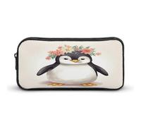 VstaDank Penguin Wearing Flowers Pencil Case Large Capacity Pencil Pouch Portable Cute Pen Bags Multifunctional Pencil Bag Sturdy Aesthetic Pen Pouch Fashion Tool Bag Desk Organizer Unisex