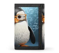 VstaDank Penguin with Glasses Wallet for Men Extra Capacity Trifold Wallet Front Pocket Wallets with Magic Sticker Zipper Coin Pocket