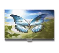 VstaDank Personalized Beauty Butterfly Business Card Holder Aluminum Alloy Compact Portable Card Box Flip Cover Fashionable Lightweight Cards Case Wallet Credit Cards ID Case Holder for Men Women