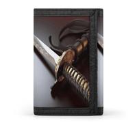 VstaDank Personalized Japan Samurai Sword Trifold Wallet, Minimalist Front Pocket Wallet, Large RFID Blocking Wallets Credit Card Holder Zipper Coin Purse Divided Billfold for Men Women