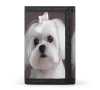 VstaDank Personalized Lovely Maltese Dog Trifold Wallet, Minimalist Front Pocket Wallet, Large RFID Blocking Wallets Credit Card Holder Zipper Coin Purse Divided Billfold for Men Women