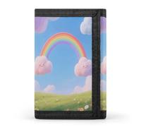VstaDank Personalized Pastel Cloud with Rainbow Sky Trifold Wallet, Minimalist Front Pocket Wallet, Large RFID Blocking Wallets Credit Card Holder Zipper Coin Purse Divided Billfold for Men Women