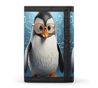 VstaDank Personalized Penguin with Glasses Trifold Wallet, Minimalist Front Pocket Wallet, Large RFID Blocking Wallets Credit Card Holder Zipper Coin Purse Divided Billfold for Men Women