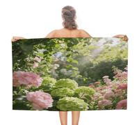 VstaDank Pink Green Flowers Bath Towel Stylish Double-Faced Pile Travel Towel Soft Absorbent Beach Towel for Pool Swim Sports Camping Adults Gift 51X31 Inch