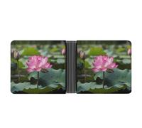 VstaDank Pink Lotu Flowers Leather Wallet for Men Women, Minimalist Bifold Wallet, RFID Blocking Front Pocket Wallets Credit Card Holder Coin Purse Slim Billfold for Travel Work Daily, Gift