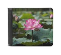 VstaDank Pink Lotu Flowers Leather Wallet Slim Bifold Wallet Front Pocket Wallets Billfold Coin Purse Credit Card Holder